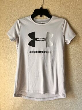 Under Armour White HeatGear Athletic Tee with Black Logo